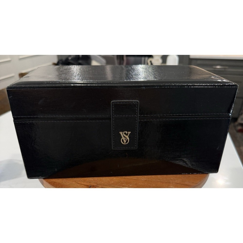 Victorias Secret Patin Leather Jewelry Box Rectangle Shaped Mirror Pull Out Tray